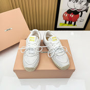 MIUMIU 26S LACE UP ESPADRILLE SNEAKERS IN WHITE CANVAS ROPE SOLE