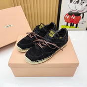 MIUMIU 26S LACE UP ESPADRILLE SNEAKERS IN BLACK SUEDE ROPE SOLE