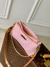LIV POCHETTE BAG 24 IN PINK MONOGRAM DENIM GOLD HARDWARE