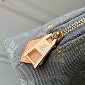 COSMETIC POUCH 19 IN GREY MONOGRAM DENIM GOLD HARDWARE