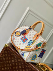 SPEEDY SOFT 30 IN WHITE MONOGRAM DUNE CANVAS AND CALFSKIN