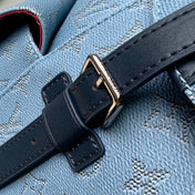 CHRISTOPHER MM BACKPACK 44 IN SKY BLUE MONOGRAM HERITAGE CANVAS BLACK CALFSKIN