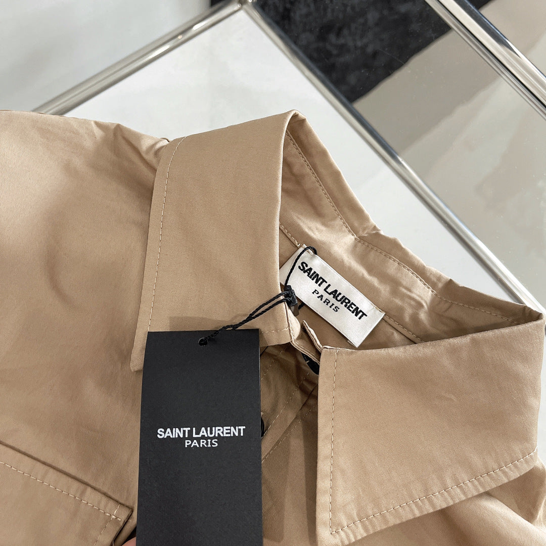 YSL LONG BELTED SHIRT IN COTTON 265868