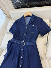 CELINE 26S LONG SHORT SLEEVE DENIM DRESS 367