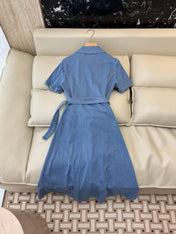 CELINE 26S LONG SHORT SLEEVE DENIM DRESS 366