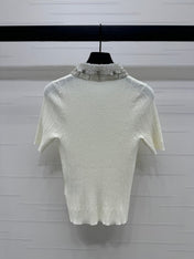 MIU 25S SHORT SLEEVE BEADED COLLAR SHIRT 264247