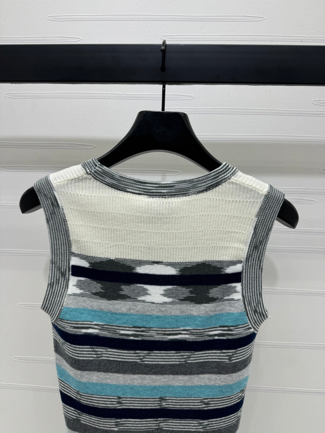 Chanel 25 Sleeveless Striped Top In Blue And Gray