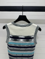Chanel 25 Sleeveless Striped Top In Blue And Gray