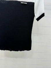 MIUMIU CREW NECK SHORT-SLEEVE SHEER KNIT TOP 274813