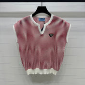 PRAD 25S STRIPED V-NECK KNITTED VEST 264127