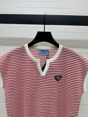 PRAD 25S STRIPED V-NECK KNITTED VEST 264127
