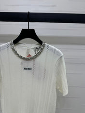 MIU 25S RHINESTONE COLLAR T-SHIRT 264095