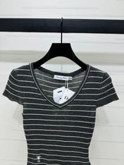 DIOR 25S SHORT SLEEVE STRIPED V-NECK SWEATER 264077