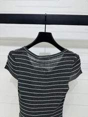 DIOR 25S SHORT SLEEVE STRIPED V-NECK SWEATER 264077