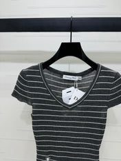 DIOR 25S SHORT SLEEVE STRIPED V-NECK SWEATER 264077