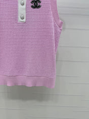 CHANEL 25S DOUBLE C LOGO KNIT COLLAR VEST 264071