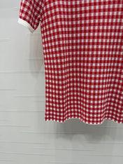 MIUMIU CREW NECK SHORT-SLEEVE PLAID KNIT TOP 274834