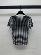 MIUMIU CREW NECK SHORT-SLEEVE PLAID KNIT TOP 274833