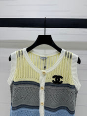 CHANEL EMBROIDERED LOGO OPEN-KNIT VEST 274869