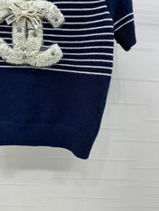 CHANEL SHORT-SLEEVE KNITTED PUFF-SLEEVE TOP 274951