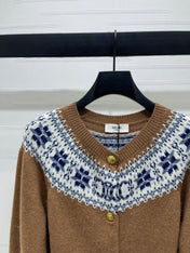 CELINE CARDIGAN IN PECAN BROWN MIX BLUE WOOL