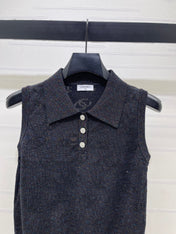 CHANEL 26S SLEEVELESS KNIT POLO TOP 1338