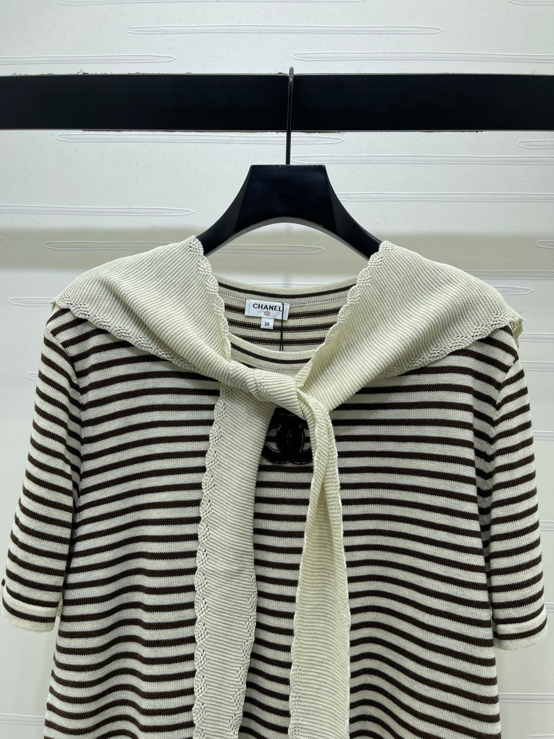 CHANEL 26S STRIPED KNIT TOP WITH SHOULDER TIE 1326