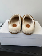 CELINE 26S FUR-LINED MULES IN BROWN SUEDE
