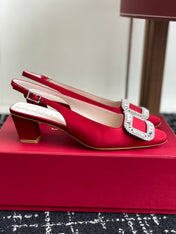ROGER VIVIER 25S VIVIER SLINGBACK 45MM IN BRIGHT RED SILK EMBELLISHED CRYSTALS