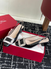 ROGER VIVIER 25S VIVIER SLINGBACK 45MM IN BLACK CALFSKIN EMBELLISHED CRYSTALS