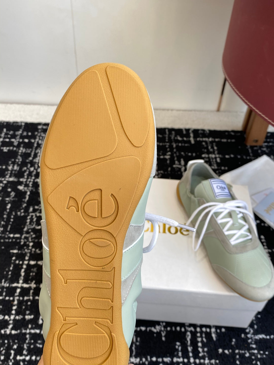 CHLOE 26S SNEAKERS IN MINT GREEN FABRIC AND LEATHER
