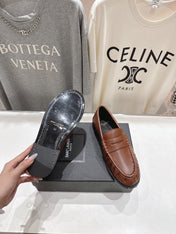 YSL 25S LOAFERS IN CHESTNUT BROWN LAMBSKIN WITH GOLD HARDWARE