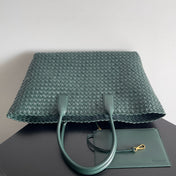 BOTTEGA VENETA 25S LARGE CABAT BAG 51 IN DEEP SLATE GREEN LAMBSKIN