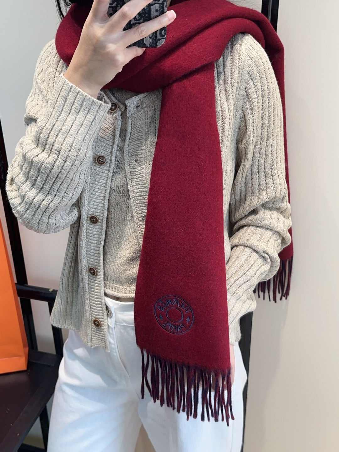 HERMES 25S SCARF 190 IN CASHMERE 854620