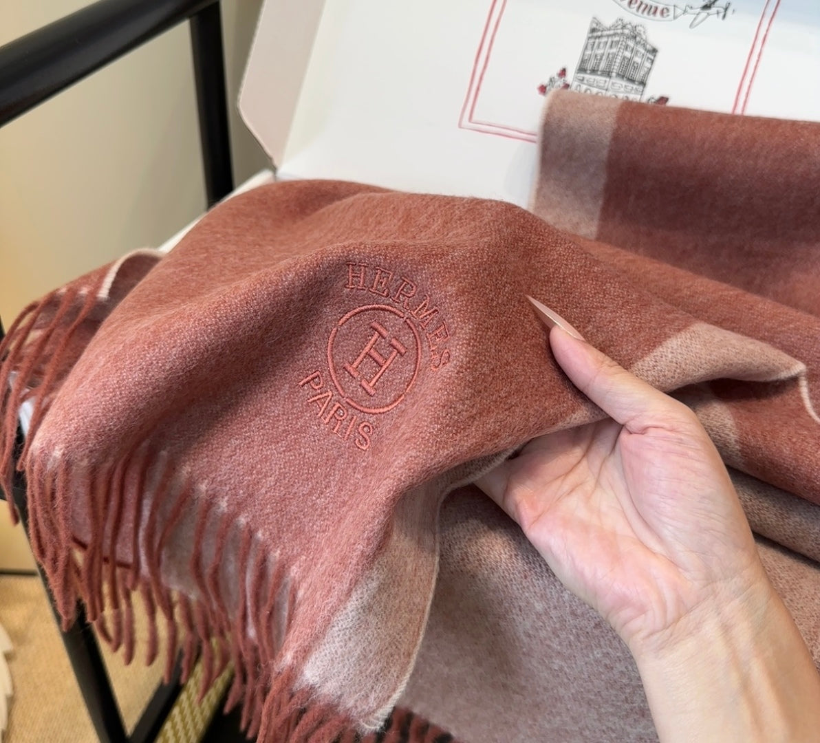 HERMES 25S SCARF 190 IN CASHMERE 854634