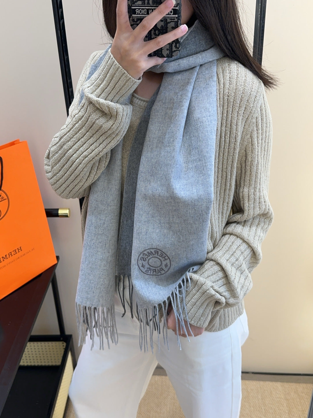 HERMES 25S SCARF 190 IN CASHMERE 986049