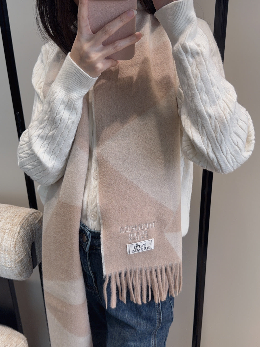 HERMES 25S SCARF 190 IN CASHMERE 987694