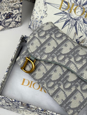 DIOR 25S SADDLE JASMINE GUSSET CARD HOLDER 10 IN GRAY OBLIQUE JACQUARD CANVAS