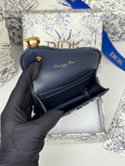 DIOR 25S SADDLE JASMINE GUSSET CARD HOLDER 10 IN BLUE OBLIQUE JACQUARD CANVAS