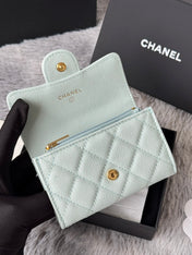CHANEL 25S CLASSIC FLAP CARD HOLDER 11 IN SOFT MINT CAVIAR GOLD HARDWARE