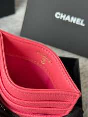 CHANEL 25S CARD HOLDER 11 IN WATERMELON CAVIAR GOLD HARDWARE