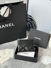 CHANEL 25S CARD HOLDER 11 IN BLACK LAMBSKIN SILVER HARDWARE