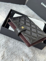 CHANEL 25S MULTI PURPOSE PASSPORT WALLET 15 IN BLACK LAMBSKIN GOLD HARDWARE