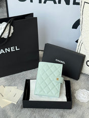 CHANEL 25S MULTI PURPOSE PASSPORT WALLET 15 IN SOFT MINT CALFSKIN GOLD HARDWARE