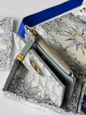 DIOR 25S 30 MONTAIGNE DAHLIA WALLET 11 IN GRAY DIOR OBLIQUE JACQUARD