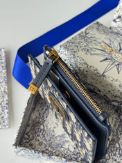 DIOR 25S 30 MONTAIGNE DAHLIA WALLET 11 IN BLUE DIOR OBLIQUE JACQUARD
