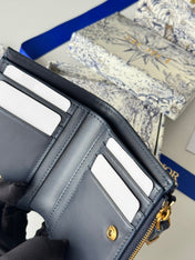 DIOR 25S 30 MONTAIGNE DAHLIA WALLET 11 IN BLUE DIOR OBLIQUE JACQUARD