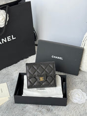 CHANEL 25S CF SMALL TRI FOLD WALLET 11 IN BLACK CAVIAR GOLD HARDWARE