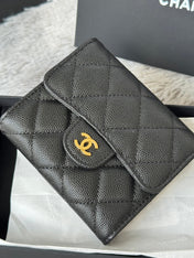 CHANEL 25S CF SMALL TRI FOLD WALLET 11 IN BLACK CAVIAR GOLD HARDWARE