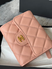 CHANEL 25S CF SMALL TRI FOLD WALLET 11 IN PEACH PINK CAVIAR GOLD HARDWARE